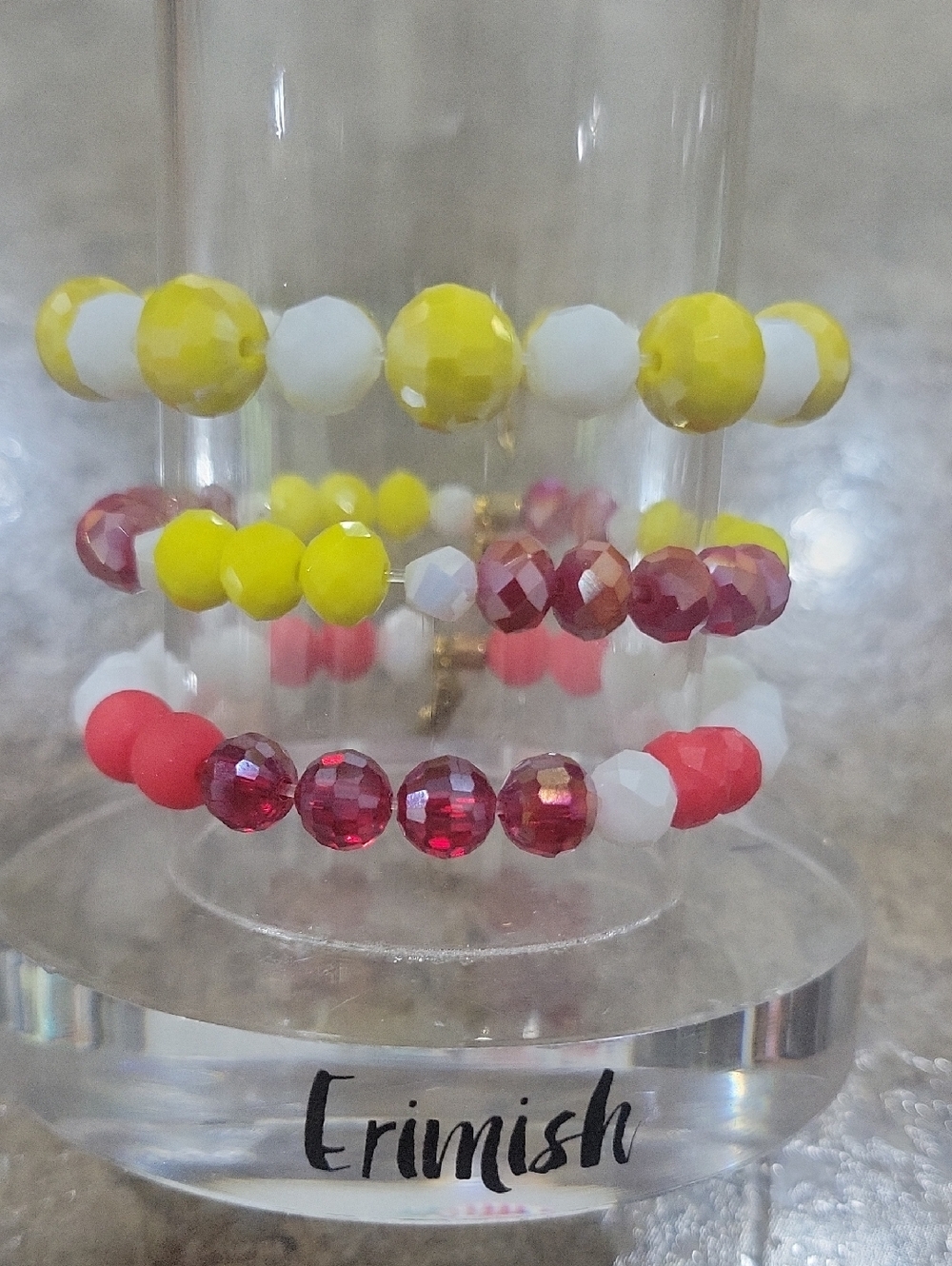 Gemjams By Erimish Yellow, White & Red Beaded Stretch Bracelet Set